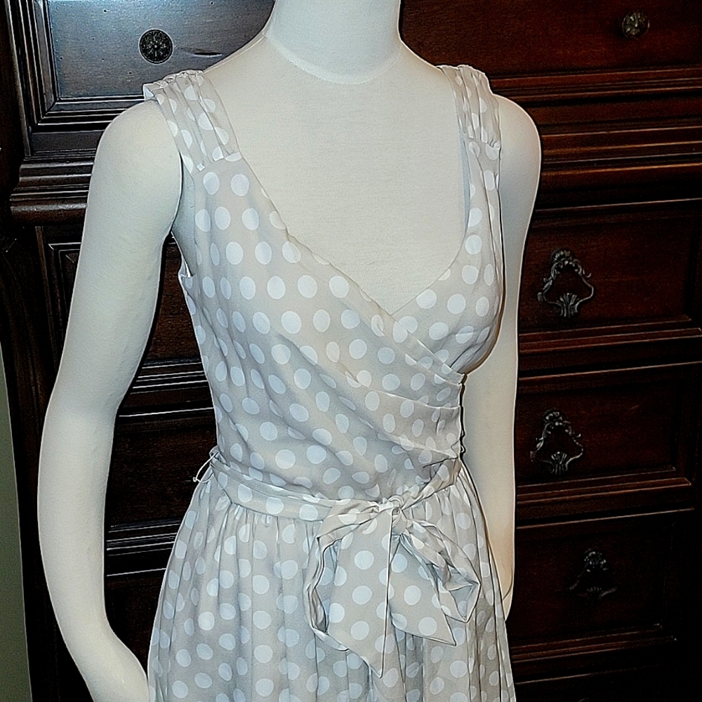 🤎 Express Polka-Dot White & Beige Dress, Size 4
